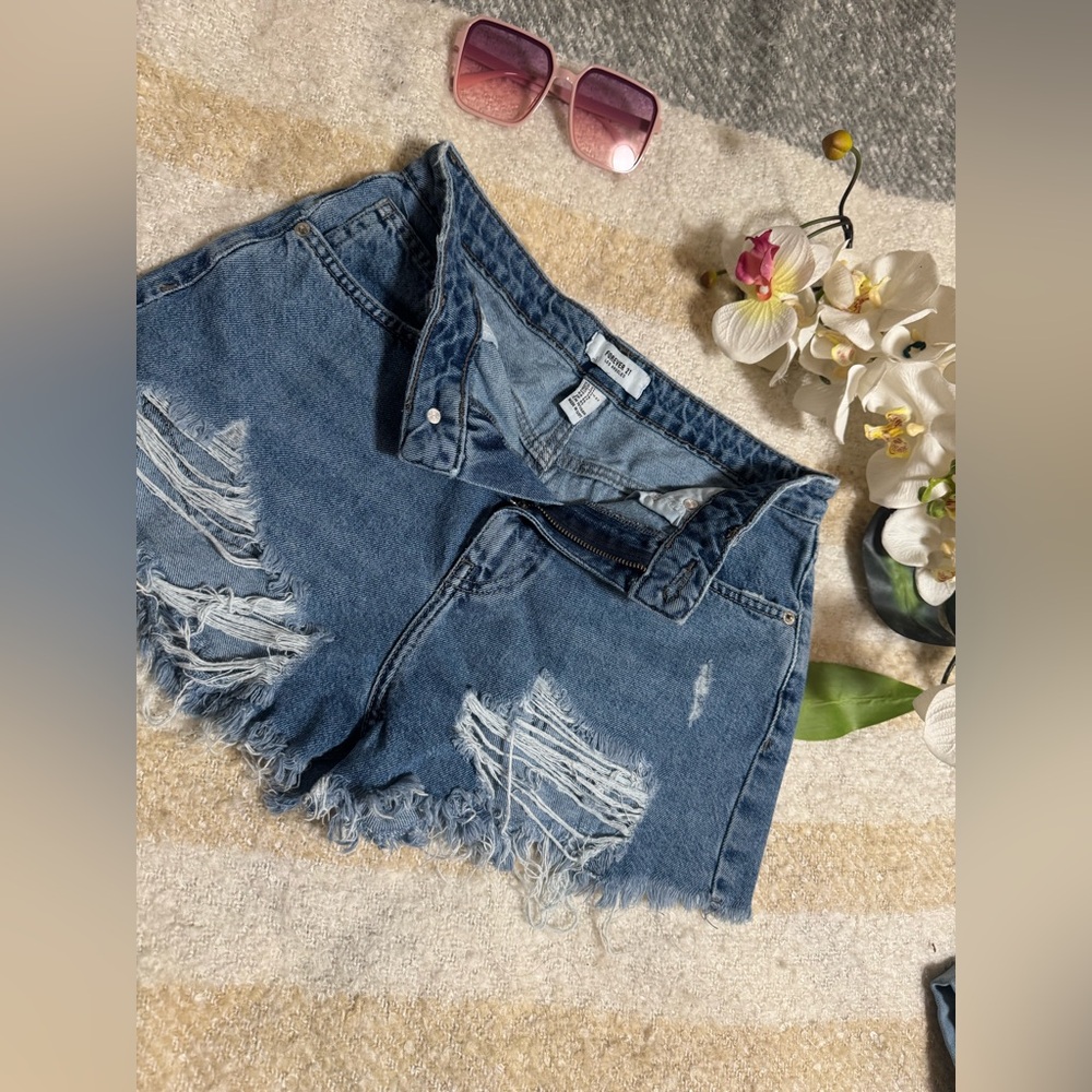 Forever 21 Blue Distressed Jean Shorts